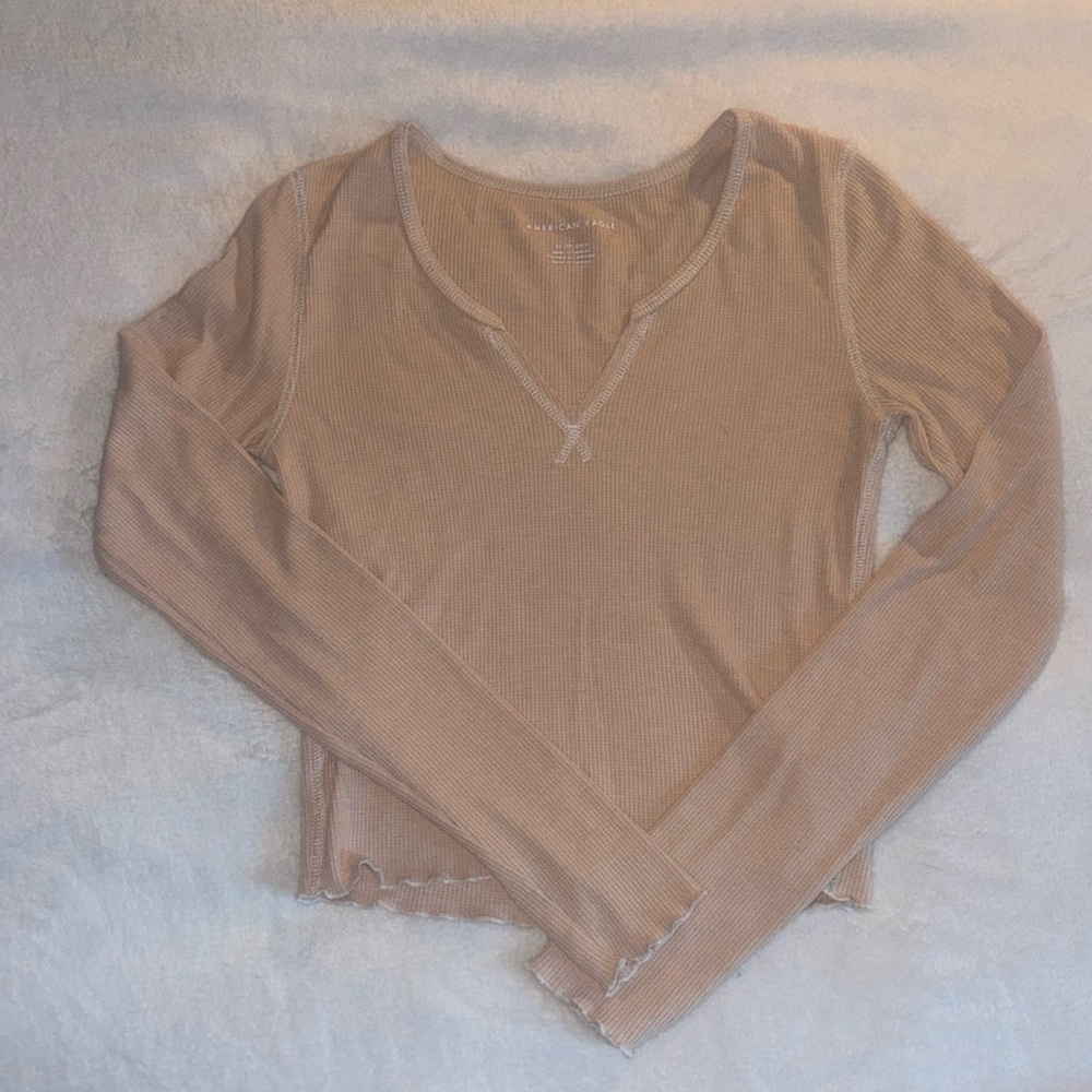 American Eagle Waffle Knit Long Sleeve Crop Top